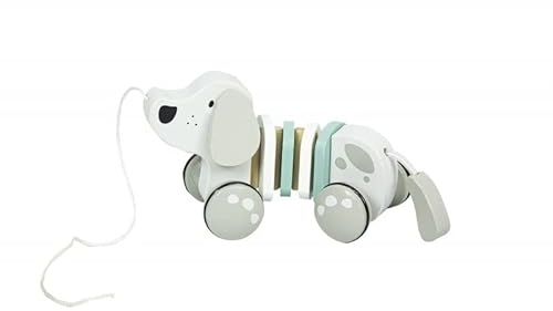 Nachziehtier Hund Kabellänge 62 cm - Schiebespielzeug Nachziehspielzeug ab 1 Jahr - Schiebetier Holzspielzeug ab 1 Jahr - Entwickelt Koordination und manuelle Fähigkeiten