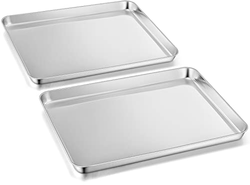 Herogo Juego de 2 bandejas de horno de acero inoxidable, rectangular para tartas, sartén para grasa, apto para lavavajillas, acabado espejo y no tóxico