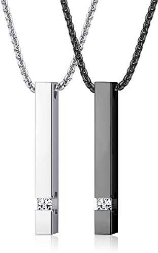 KALVICA 2 Piezas Collar Barra para Hombre Mujer Plata/Negro Acero Inoxidable Colgante Barra con Cadena de Caja 22 Pulgadas