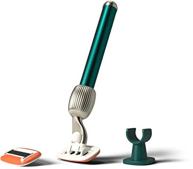 Fler The Razor Starter Set - Rasoio Donna 5 Lame, Rasoio con Supporto e 2 Lamette di Ricambio, Rasoi Unisex, Lametta con Aloe Vera, Vitamina E, Verde Pine