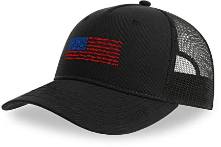 Maikomanija USA Flagge Waffen Baumwolle Trucker Cap Curved Visier Netback Hut Atmungsaktives Mesh Sport Top, Schwarz , One size
