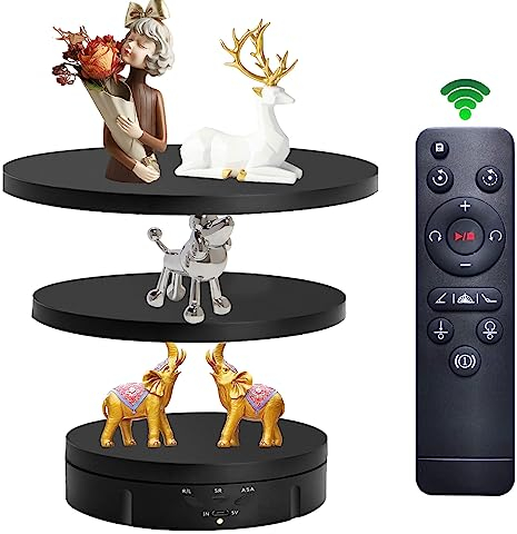 3 In 1 Rotating Display Stand, Photography Turntable Electric Rotating Turntable For Photography Max 22Lbs Load, Turntable Stand 360° Turn Table Stand, Electric Turntable For Display (Black)