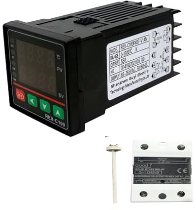 Digital Temperaturregler REX-C100, 0 ℃ ~ 1000 ℃ Alarm PID Temperaturregler Kits, PID Temperaturregle Thermostat mit K-Typ SSR-Ausgang (A) (A)