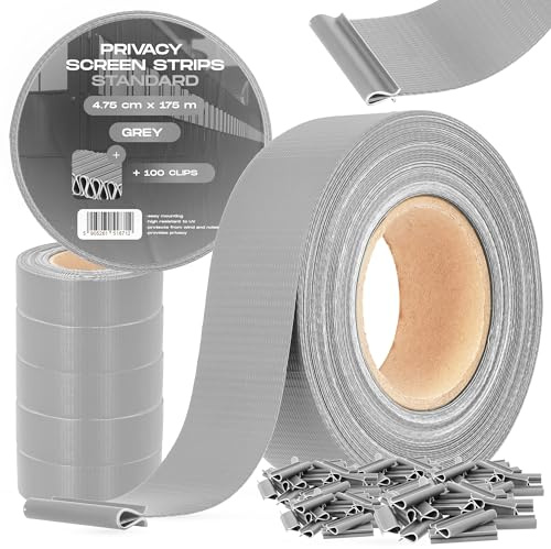 Valla Tiras Protectora Privacidad Pantalla Proteción 4,75 cm x 175 m Opaca Anti-UV Resistente Viento Sol Balcones Jardines Tiras de Sujeción 100 Clips Fijación