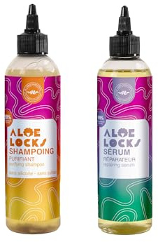 Aloe Locks | Rengörande schampo med baobab-nässlor 250 ml + reparerande serum och tillväxtaktivator 250 ml | Bekämpning håravfall | stimulerar hårtillväxten | tillverkad i Frankrike