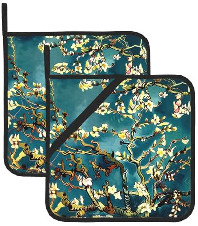 Topflappen-Set mit Mandelblüten für Küche, waschbar, hitzebeständig, Topflappen, heiße Pads oder Küche, Kochen, Backen, Mikrowelle, BBQ