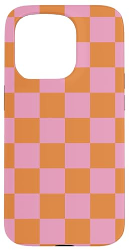 Etui kariert rosa orange cool Schachbrett ästhetisches Geschenk Hülle für iPhone 15 Pro