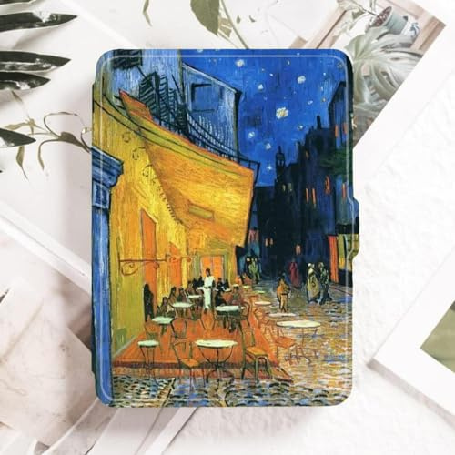 Hülle für 6 Kindle Paperwhite 2012-2017 (5./6./7. Generation, Modell: EY21/DP75SDI), personalisierte PU-Leder-Schutzhülle Outdoor Cafe-Van Gogh