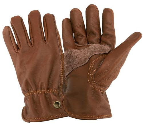 Cowhide Leather Gardening Gloves for Men and Women, Thorn Proof Gardening Gloves Heavy Duty Garden Work Gloves, Brown Moterbike Leather Gloves, Safety working Gloves for Men & Women Outdoor Camping(M)