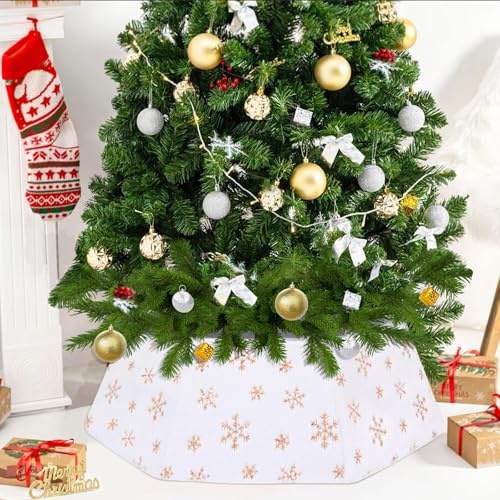 BrillShine Weihnachtsbaum Kragen Ø80cm Weihnachtsbaum Decke Christbaumdecke Zusammenklappbar Weihnachtsbaum Korb Christmas Tree Skirt für Partys Weihnachtsbaumschmuck Gold