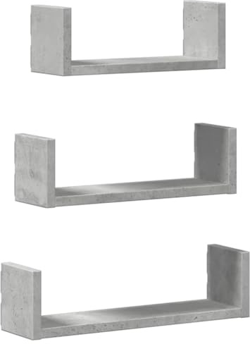 vidaXL Mensola da parete 3 pezzi, vano portaoggetti, soggiorno, cucina, ufficio, camera da letto, scaffale, libreria, decorativa, grigio cemento