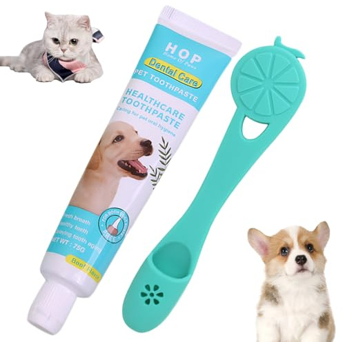 Puppy Toothbrush and Paste 2PCS Soft Bristle Dog Dental Care Kit Dogs & Cats Toothpaste and Finger Toothbrush Teeth Finger Brush with Paste Plaque Tartar Remover Breath Freshener