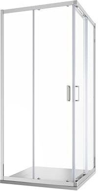 Box Doccia Angolare Due Ante Scorrevoli Cristallo Temperato 6mm Profili Squadrati Cromati Altezza 185 cm - Tonga (Vetro Trasparente, 80x80)
