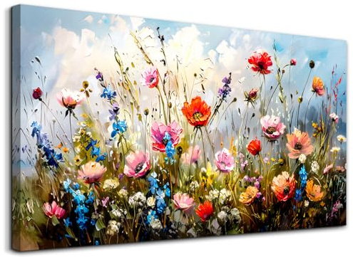 hyidecorart Modern Wandbilder Wohnzimmer Bunte Wildblumen Gemälde 73x146 cm