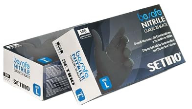 Generico SETINO 100 Guanti in Nitrile Neri Senza Polvere, 3,5 g, Confezione da 100, Taglia L