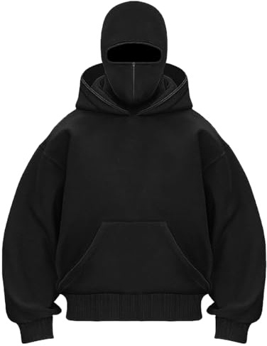 OLIPHEE Men's Balaclava Hoodies Half Zip Pullover Double Hooded Fleece Sweatshirt Unisex Fall Winter Outfits for Men Women