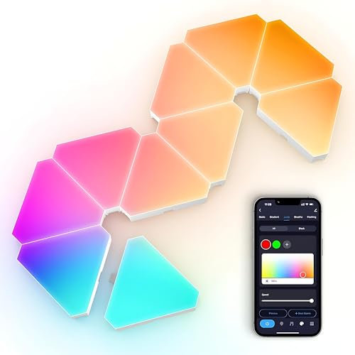 Pannelli Luminosi triangolari, luci da Parete a LED RGB Smart Triangle Gaming da 10 Pezzi, con Tema di Gioco a sincronizzazione Musicale Luce Triangolare LED per Giochi, Luce Notturna Ambientale