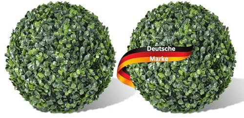 DELUKE® Buchsbaum Künstlich 2er Set - 35cm, Grün | Buchsbaumkugeln Formschnitt Kunstpflanze Dekopflanze Fake Plant für Wohnzimmer