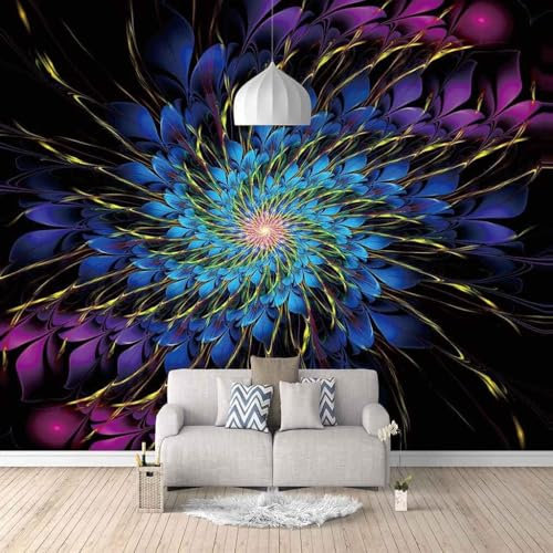 XLMING Fleur Abstraite Tridimensionnelle Bleu Violet 3D Papier Peint Intissé Salle à Manger Bureau D'étude Canapé Chambre Salon TV Mur-430cm×300cm