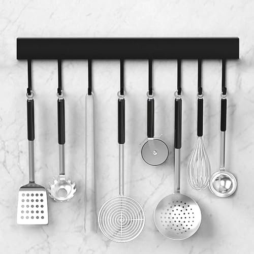 Generico Barra da Cucina, Portapentole da Cucina a Parete per Appendere Utensili da Cucina, Staffa per Barra di Sospensione a Binario 40 cm con 8 ganciBlack,S