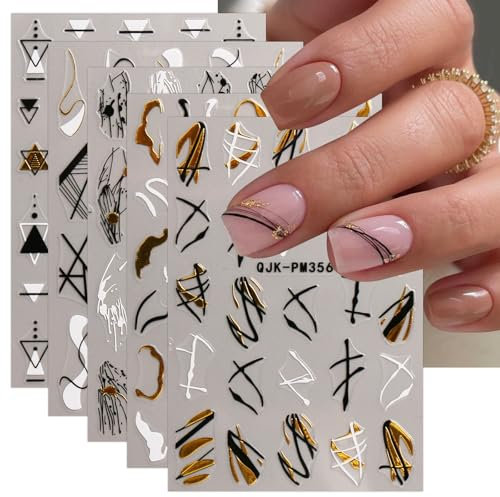 JMEOWIO Nagelsticker French Tip Line 9 Blatt Nail Art Sticker Selbstklebend Nagelaufkleber Dekoration Nageldesign Zubehör