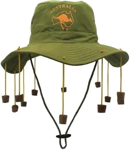 ANZEE Australian Hat with Hanging Corks – Classic Outback Style Adult Kangaroo Print Perfect for Sun Protection Adults Fancy Style Australia Day Hat