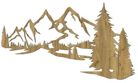 SENTOP HDF0414 Wanddekoration aus Holz – Wandbild Berge & Wald – Natur Holzdeko für Wohnzimmer, Schlafzimmer & Büro – Handgemachte Wandkunst aus Eiche (Goldeiche, 115 x 42 cm)
