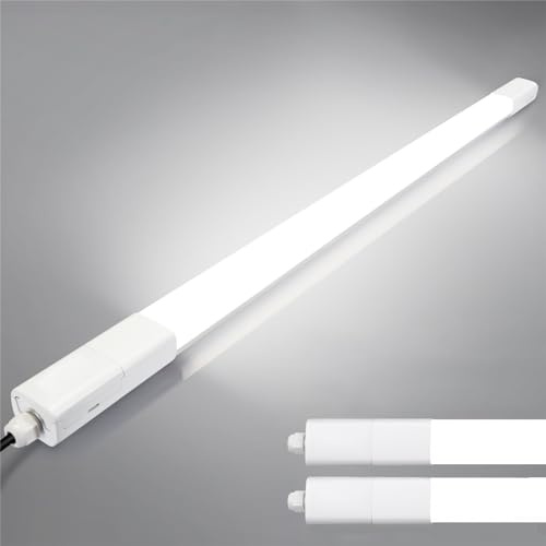 Tobeter 2 Stück LED Feuchtraumleuchte 150cm, Verknüpfbar Ultraslim 4000K LED Deckenleuchte Röhre [60W, 7000LM, IP65 Wasserfest] Feuchtraumlampe Wannenleuchte Werkstattlampe Garagelampe Kellerleuchte