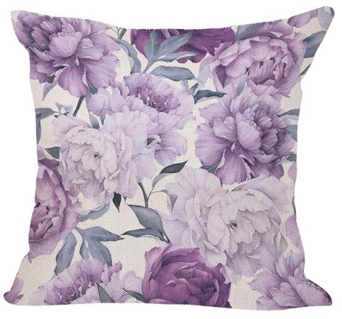 Orythyra Purple Peonies Throw Pillow Case Cushion Cover Linen Pillowcases Pillow Cover Living Room Couch Bed Sofa Car Waist Cushion Cover Farmhouse 45X45 CM