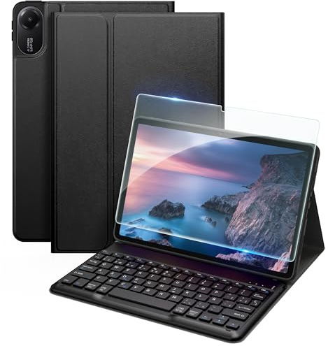 EasyAcc Funda con Teclado para Xiaomi Redmi Pad 2 2025, Negro | Funda con [Español] Extraíble Teclado Bluetooth (No Aplicable Redmi Pad 2 Pro) con Protector de Pantalla, Soporte para Lápiz