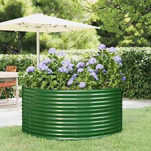 WRJENFSC Potager surélevé 140x140x68 cm Acier galvanisé, jardinière Ronde Verte pour Balcon, terrasse et Jardin, bac Potager extérieur Robuste et Grand Volume pour légumes aromatiques