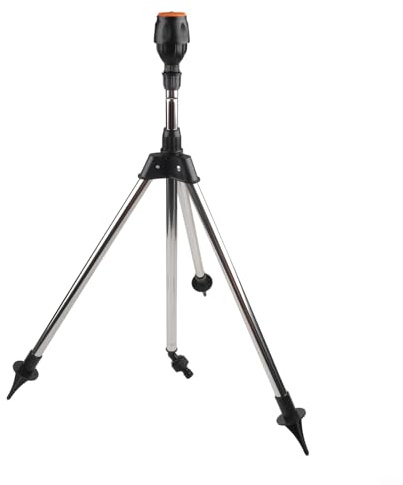 Zilimontt Aspersor giratorio automático de acero inoxidable mejorado para riego de 360° con altura y cobertura ajustables, compatible con manguera de jardín para césped, patio