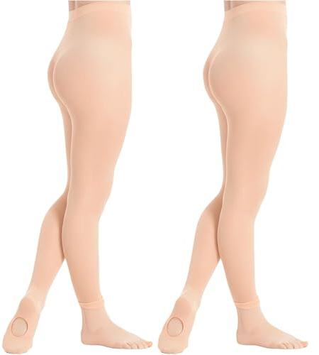 viiotu 2 Pairs Ballet Tights Girls Kids 70 Denier Dance Tights Convertible Stretch Transition Ballet Tights for School Gymnastics Ballet Dancing, (UK, Age, 4 Years, 6 Years, Regular, Pink)