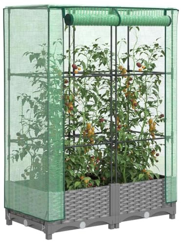 Hochbeet mit Gewächshaus-Aufsatz, Rattan-Optik, 80x40x123 cm, Frühbeet für Pflanzen, Gemüse, Kräuter, Blumen