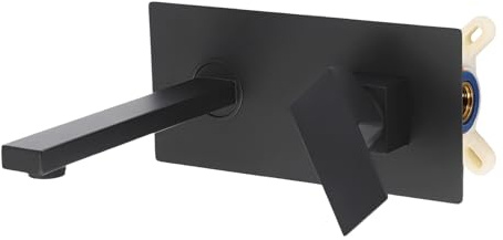 HazLope Grifo empotrado de cobre, montaje en pared, grifo de baño, válvula de cerámica, ahorro de espacio, tamaño mini de 18 cm, solución moderna para cocina y aseo de invitados, color negro