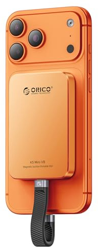 ORICO 1To SSD Externe magnétique, en Alliage d’Aluminium, Jusqu’à 460 Mo/s, Disque Dur Externe SSD, Extension de Stockage pour iPhone 17 Pro Max, Smartphones USB‑C – K5MINI Orange