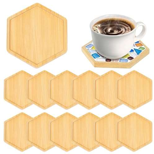 12 Stück Bambus Holzuntersetzer 10 cm, Untersetzer für Getränke, Pflanzen & Kerzen, Leere Bodenschalen Holztabletts für DIY Basteln Mosaikdesign Kunsthandwerk & Wohnraumdeko