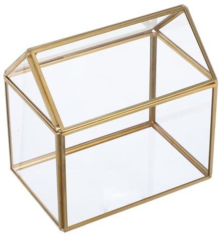 Abaodam Terrario de Cristal con Forma de Casa Dorada Mini Invernadero Interior para Suculentas y Helechos Maceta Geométrica Cúbica Transparente para Decoración de Jardín y Oficina