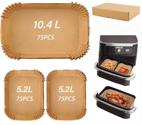 MAUAG 225pcs Airfryer Backpapier für Ninja Flex Drawer Dual Zone AF500EU 10,4L Heißluftfritteuse,Zubehör für Ninja Foodi AF500EU Airfryer & Cosori Dual Blaze Twinfry Heißluftfritteuse 10L