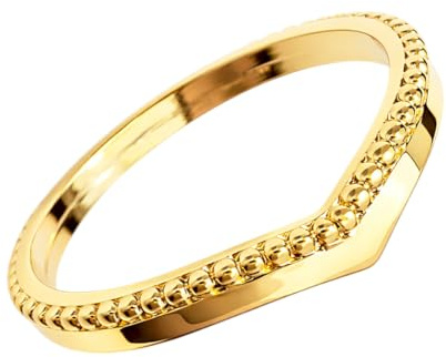 Bague Femme en Plaqué Or 18 Carats pour Femme - Anneau en V Perlé Élégant et Minimaliste - Bijou Tendance Poinçonné Idée Cadeau Anniversaire - Tailles 50 à 60