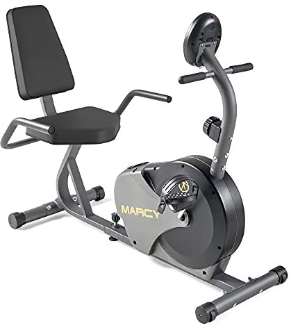 Marcy Magnetic Recumbent Bike with Adjustable Resistance and Transport Wheels NS-716R