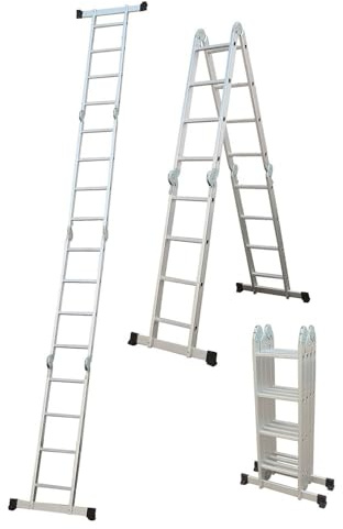 Svelt Scala Multiposizione Professionale in Alluminio – 16 Pioli, 3 Configurazioni (Doppia, Appoggio, Zoppa) – Portata 150 kg – Certificata EN131