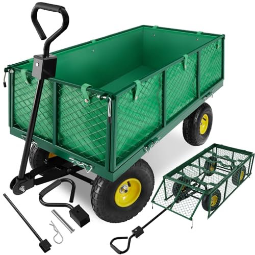 tectake® Carretto Carrello a Mano da Trasporto, Carrello Porta Attrezzi con Ruote,Giardino, Cantiere, Carrello da Giardino, Carrello Trasporto con Ruote
