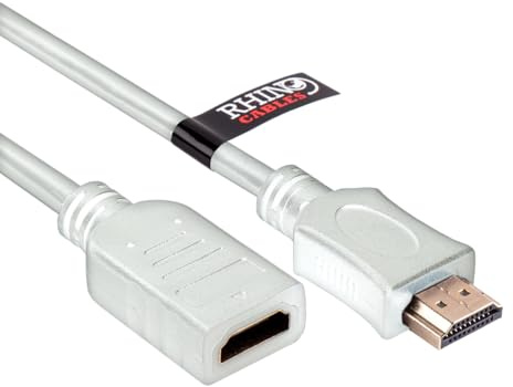 rhinocables Ultra-Clear HDMI Extension Lead – Male-to-Female Cable for TVs, Monitors, Projectors & Streaming Accessories | High-Speed 4K@60Hz, ARC, Ethernet & 3D with Gold Tips (White, 1m) | Male to Female Cable for TVs, Monitors, Projectors & Streaming Accessories