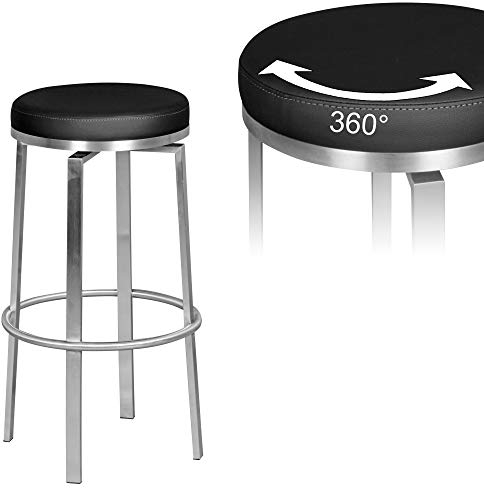 FineBuy Barhocker 42x76x42 cm Edelstahl Barstuhl 360° Drehbar, Thekenhocker Barsitz Gepolstert, Design Tresenstuhl Modern, Bistrohocker Hoch, Hoher Hocker für Bar Schwarz