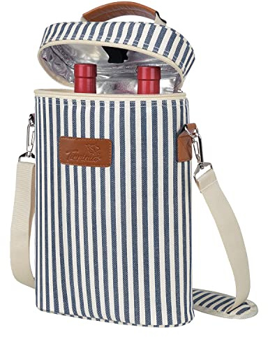 Tirrinia 2 Bottle Insulated Wine Tote Carrier - Leakproof, Padded Cooler Bag for Travel, BYOB, Tasting, Parties - Great Gift for Wine Lovers, Striped