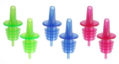 HENDI Flaschenausgießer, BarUp, 6 Stück, 2x blau, 2x grün, 2x rosa, geeignet für Flaschen mit einer Öffnung bis zu ø20mm, für Spirituosen, Freeflow-Ausgießer, Ausgießer, EVA-Kunststoff