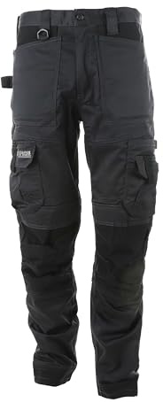 Apache Workwear Men's Site Trouser | ATS 3D Stretch Holster Trouser | Grey/Black 29L x 42W | Cordura Side Cargo Pocket | Low Rise Comfort Waist | Reinforced Hem Knee Pad and Phone Pocket