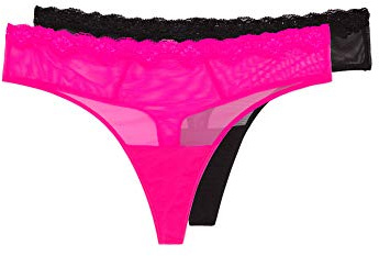 Smart & Sexy Damen Tanga-höschen aus Mesh und Spitze, Erhältlich in Multipackungen Tangahöschen, Electric Pink/Black Hue, M