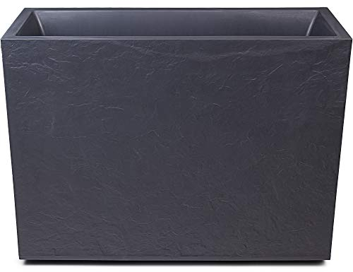 Ondis24 Pflanzkübel Vulkan LOFT, Blumenkübel rechteckig, Blumentopf Wasserspeicher, Schiefer Gestein Optik, Winterfest (63 Liter, Anthrazit)